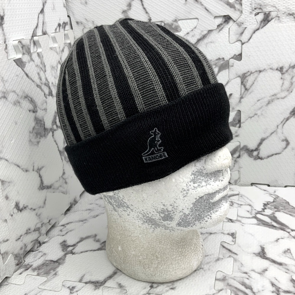 Men’s Kangol Black | Grey Rib Stripe Rev Casual Beanies NWT
